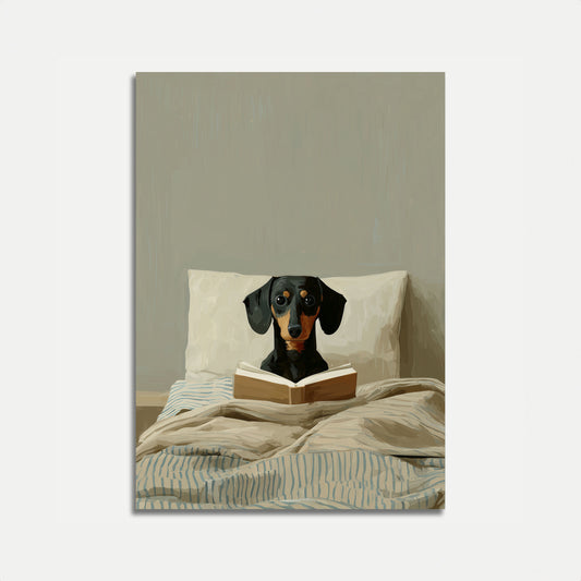 Affiche Teckel Lisant un Livre