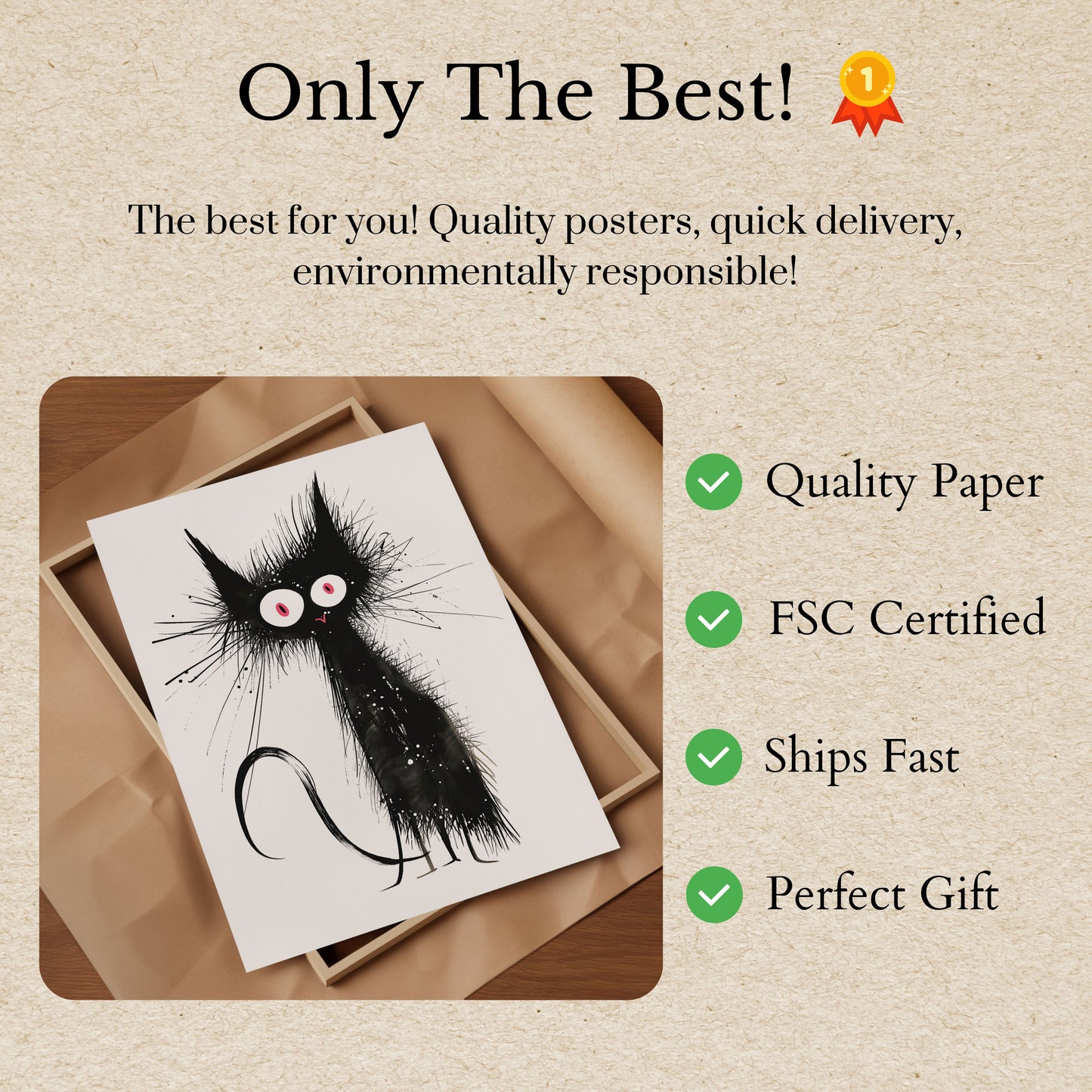 Spiky Startled Black Cat Poster