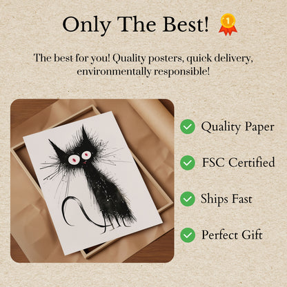 Spiky Startled Black Cat Poster