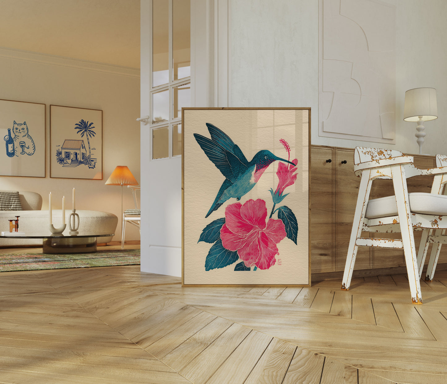 Hummingbird and Hibiscus Flower Poster