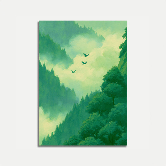 Póster Pájaros Volando por Cañón Boscoso