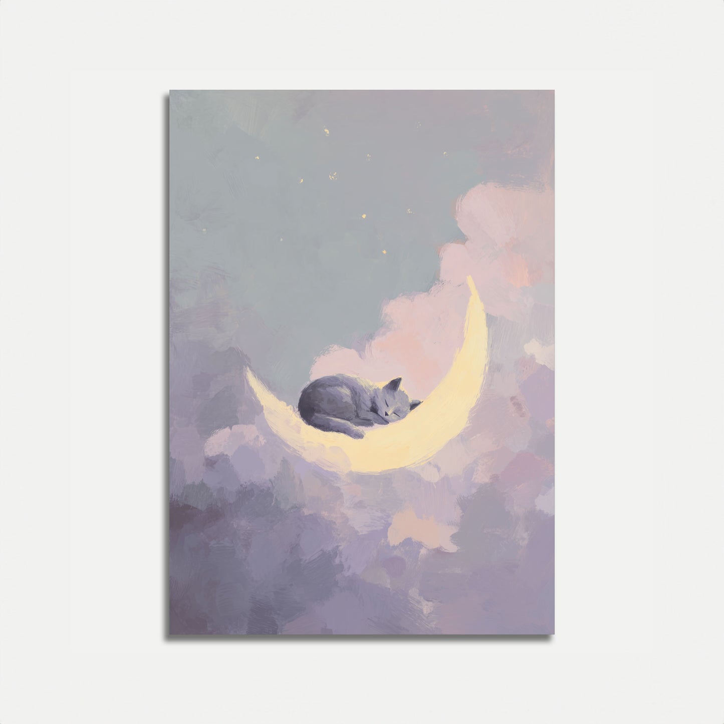 Schlafende Katze auf dem Mond Poster