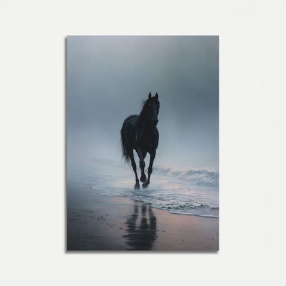 Schwarzes Pferd läuft am Strand Poster