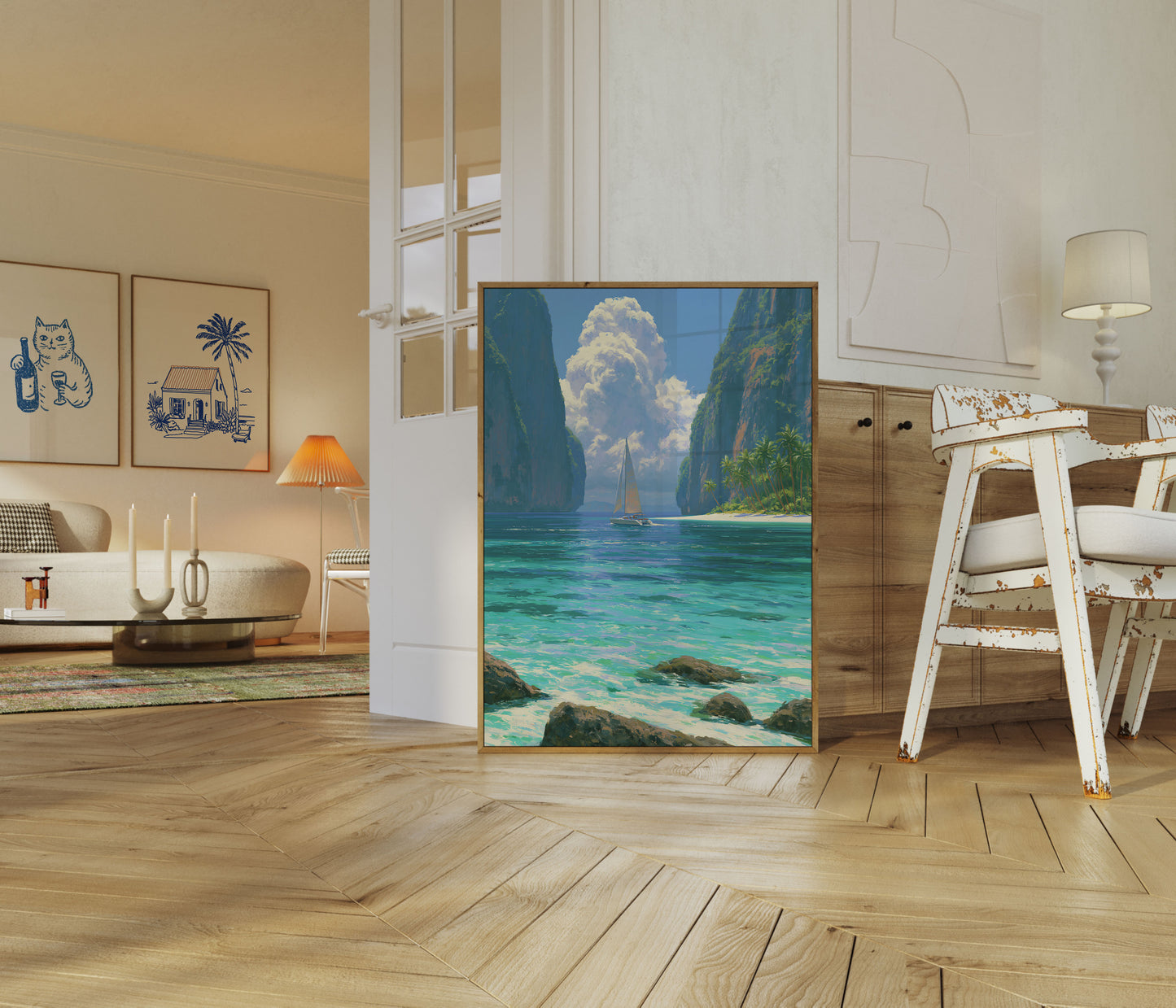 Tropisk Paradis Sejlbåd Lagune Plakat