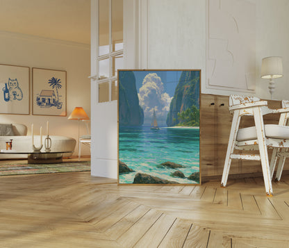Tropisk Paradis Sejlbåd Lagune Plakat