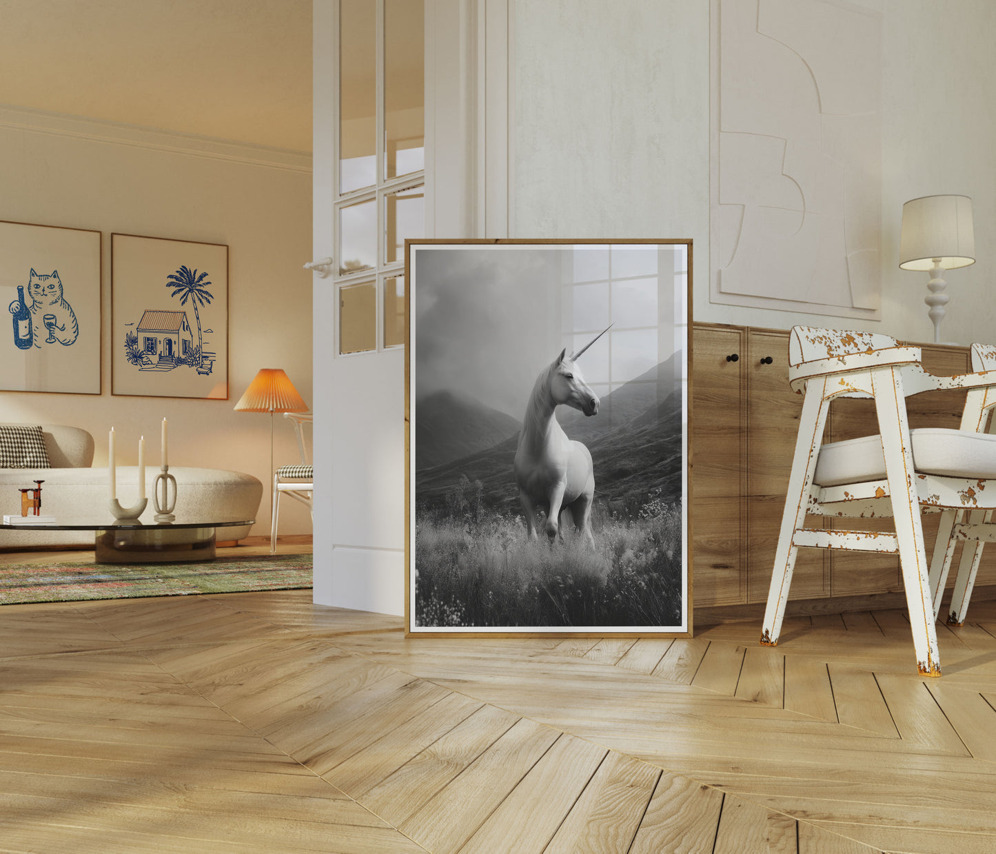 Póster de la montaña del unicornio místico