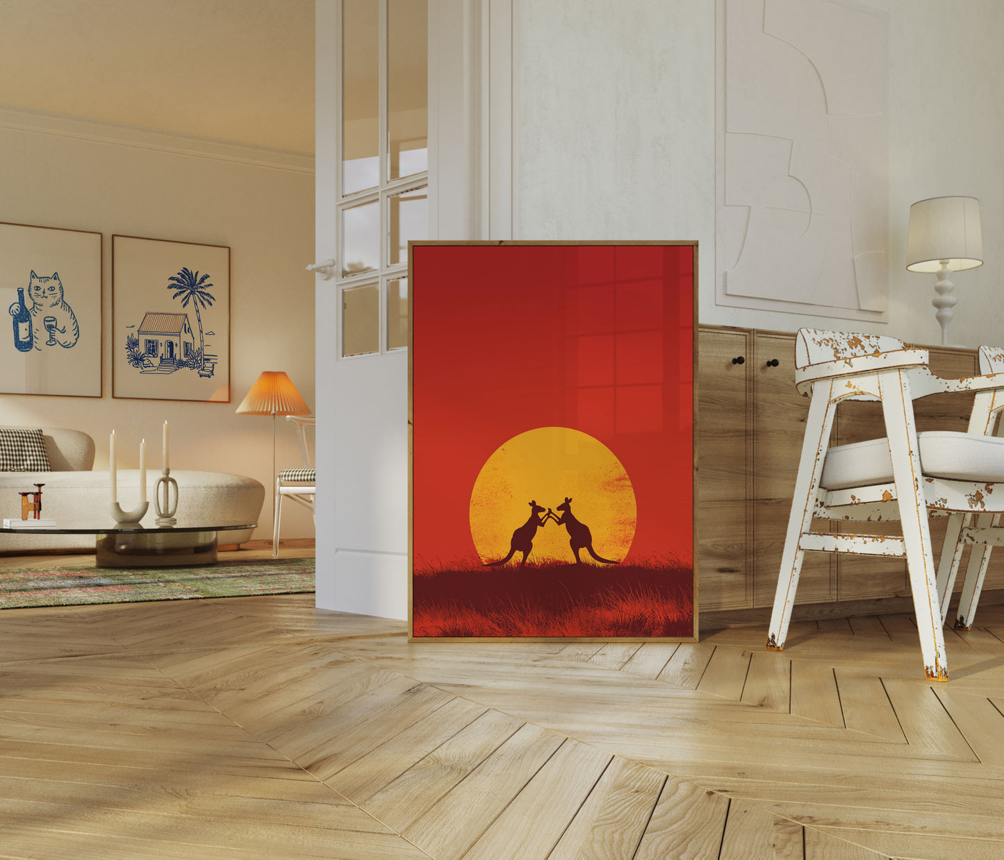 Póster Atardecer Canguros Boxeadores