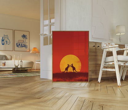 Póster Atardecer Canguros Boxeadores