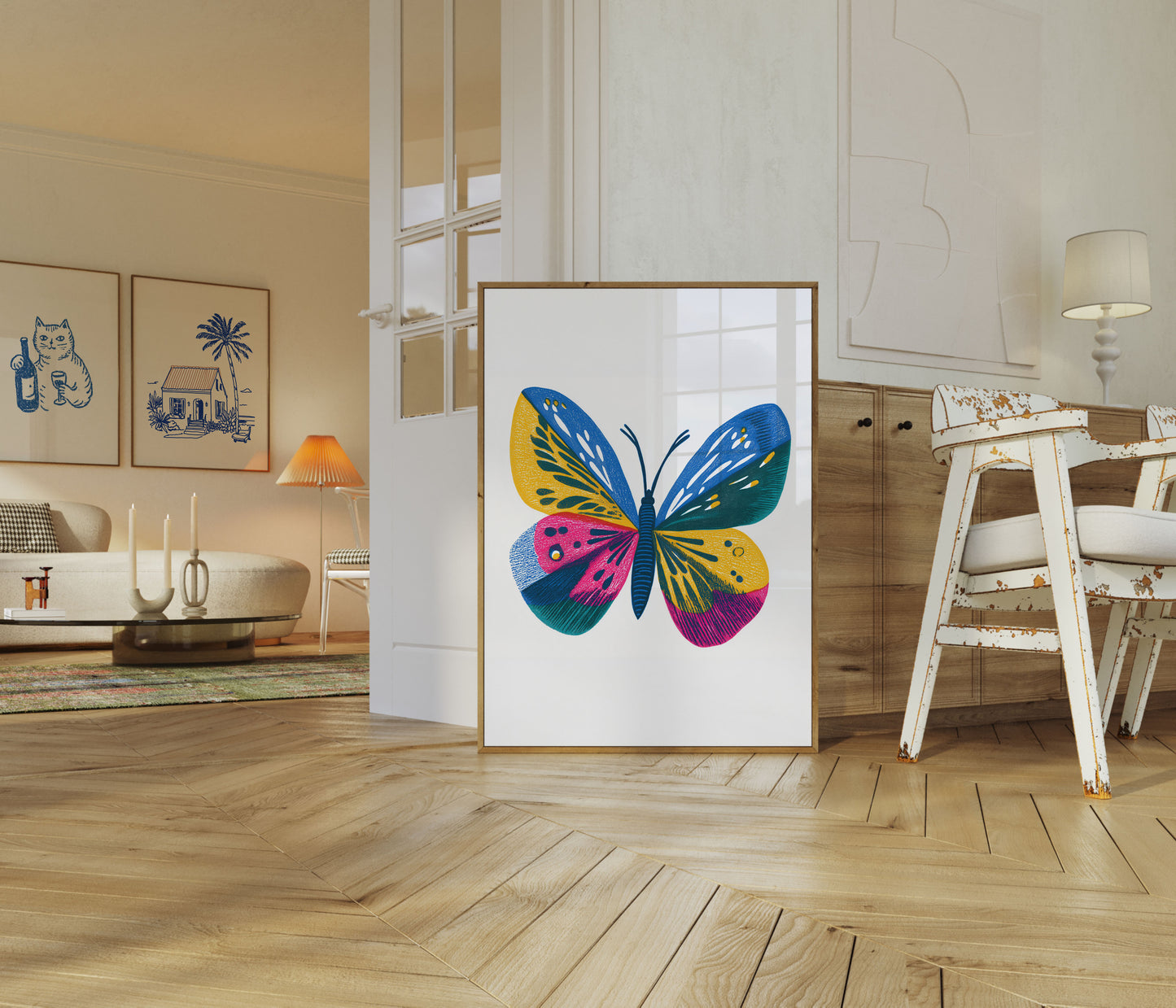 Póster de alas de mariposa coloridas