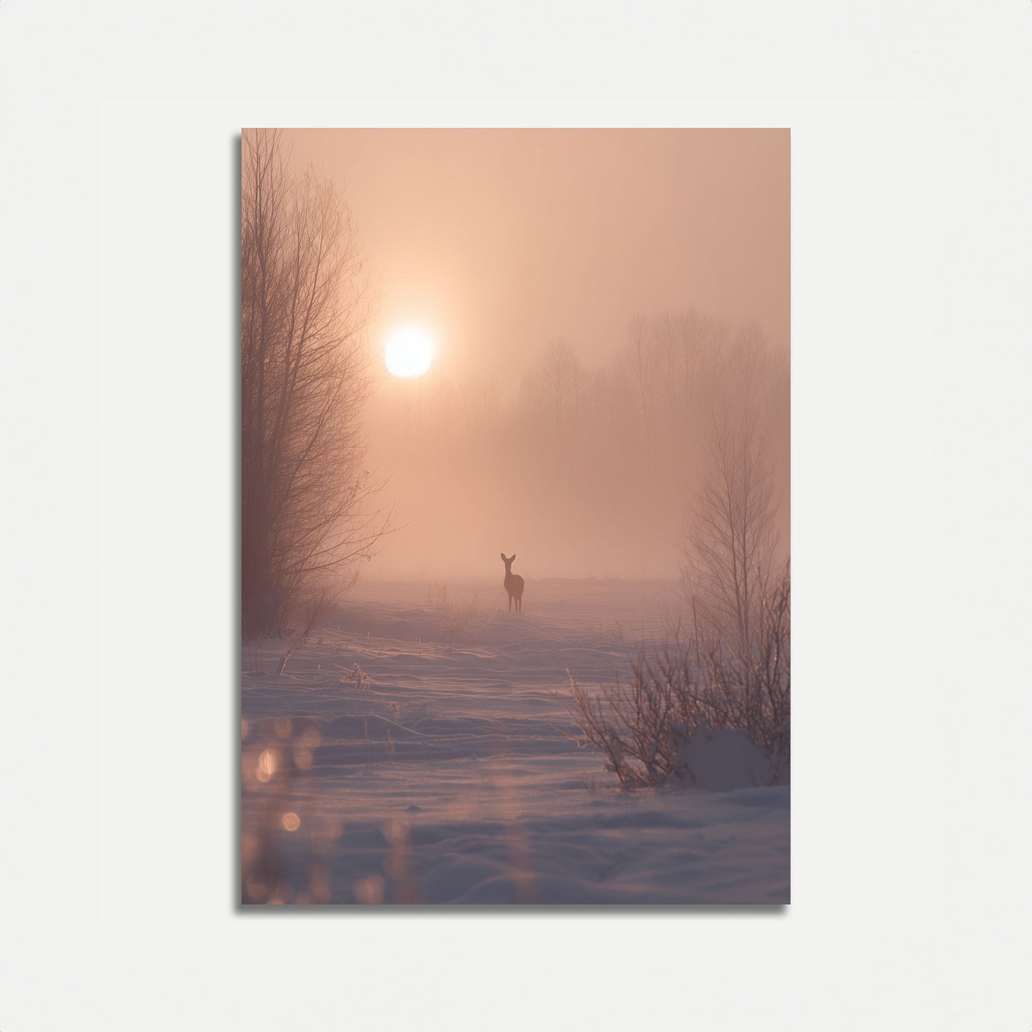 Ensom Hjort ved Solopgang om Vinteren Plakat