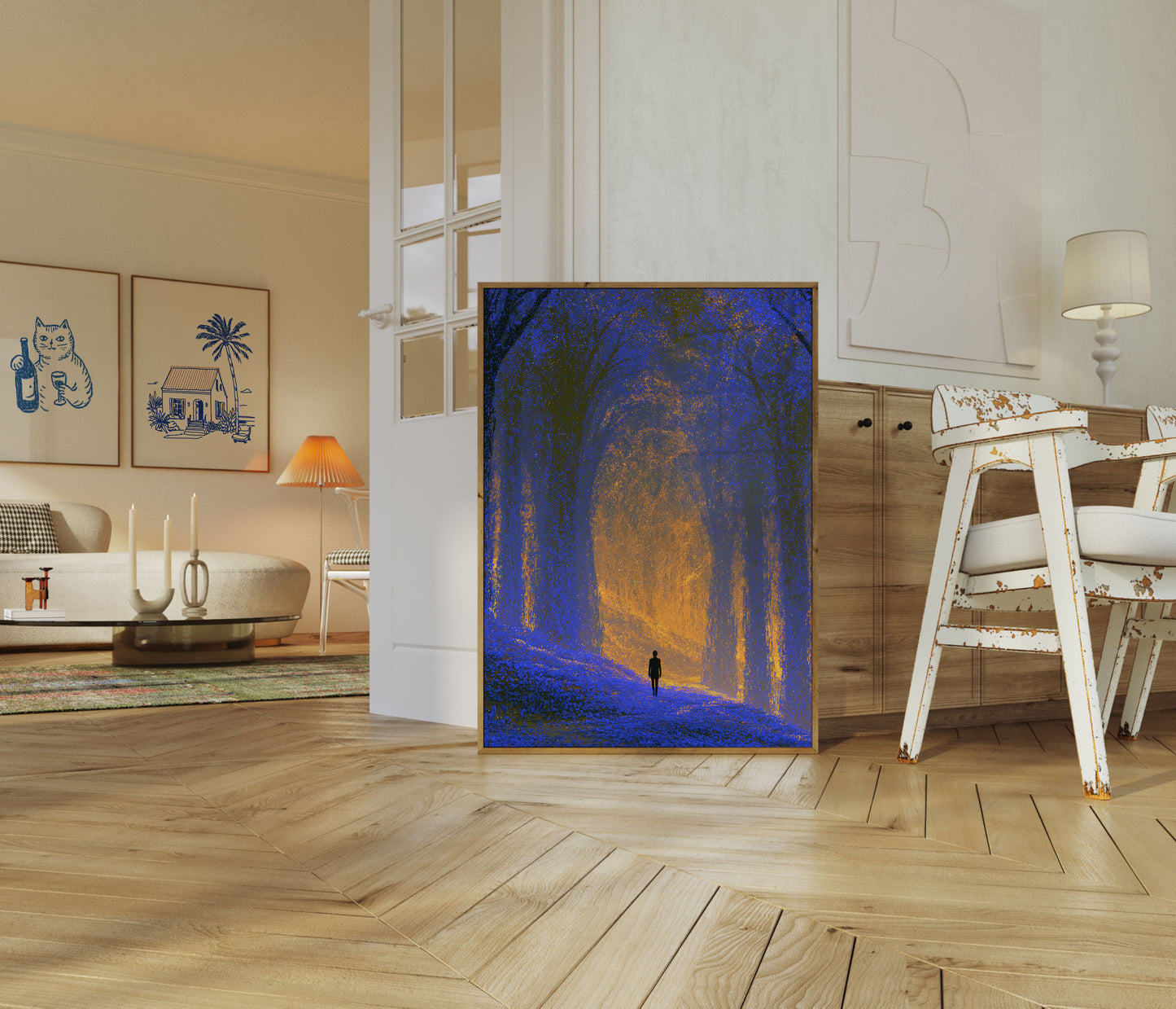 Solitary Journey Through Blue Tunnel Poster