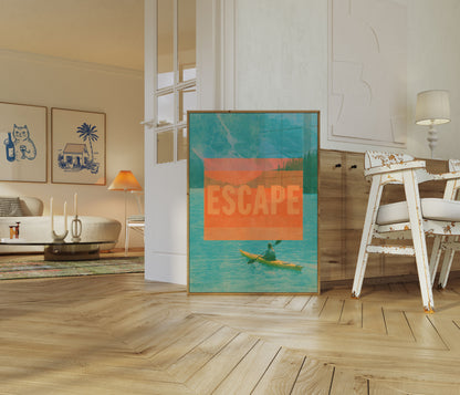 Fuga in Kayak al Lago di Montagna Poster