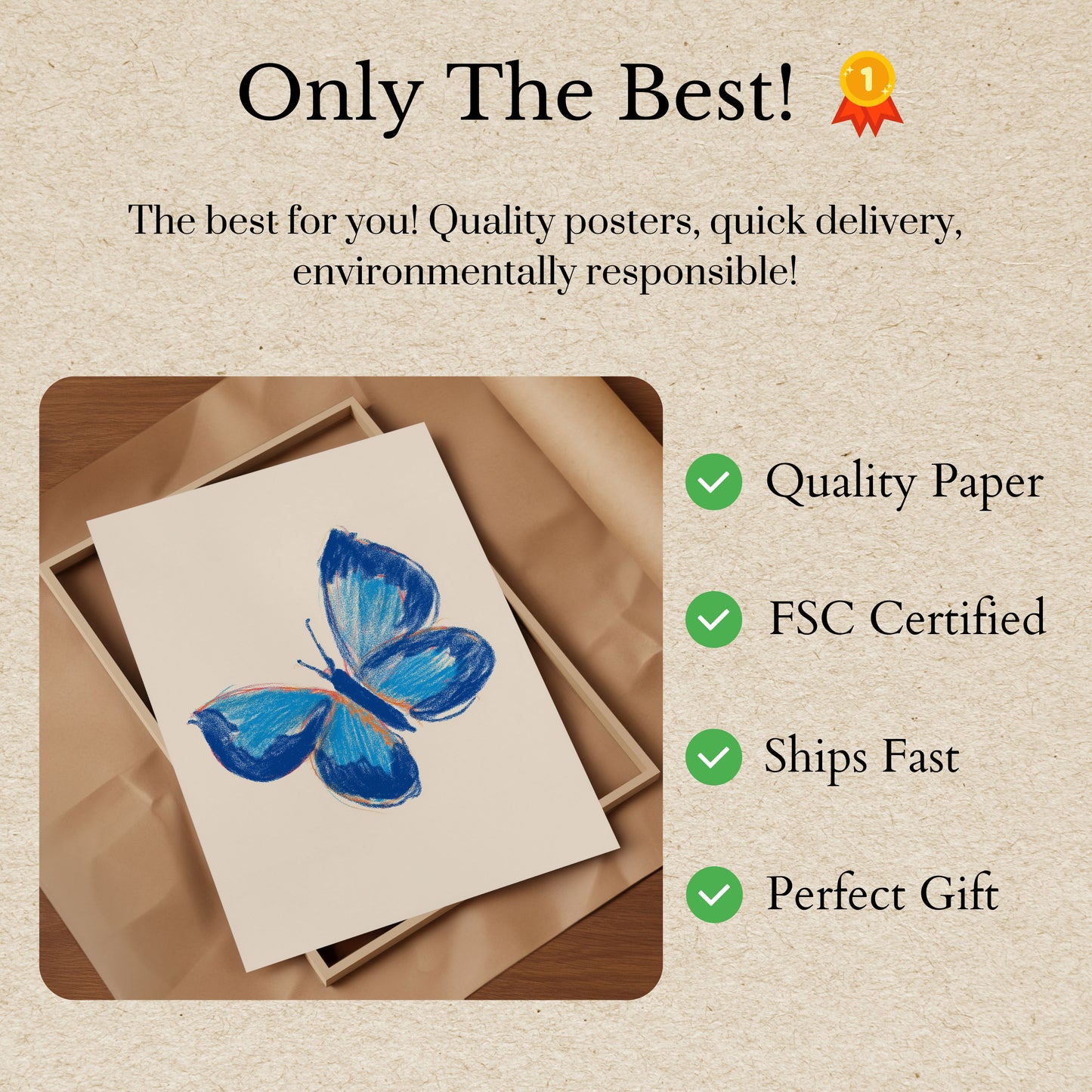 Póster de acuarela de mariposa azul