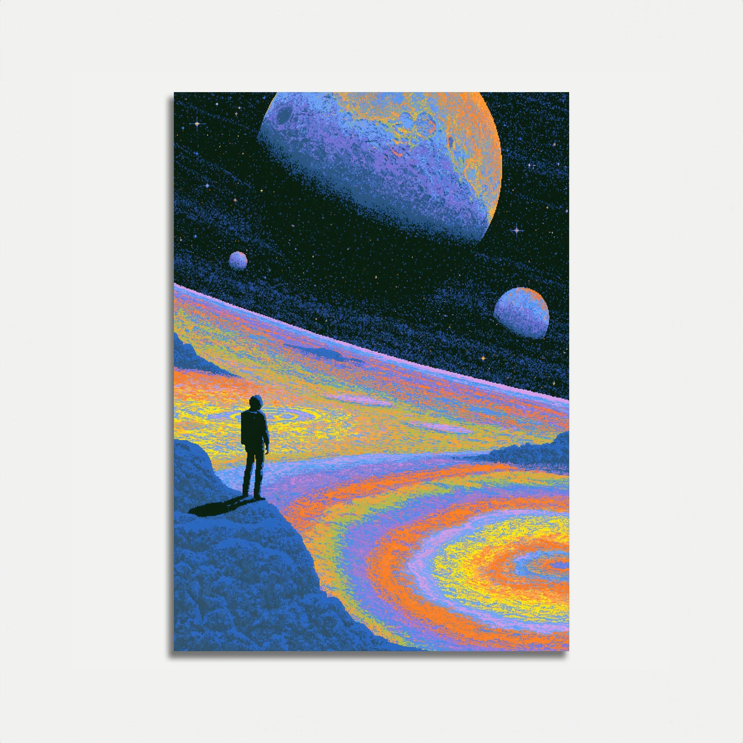 Affiche Astronaute Contemplant des Mondes Étranges