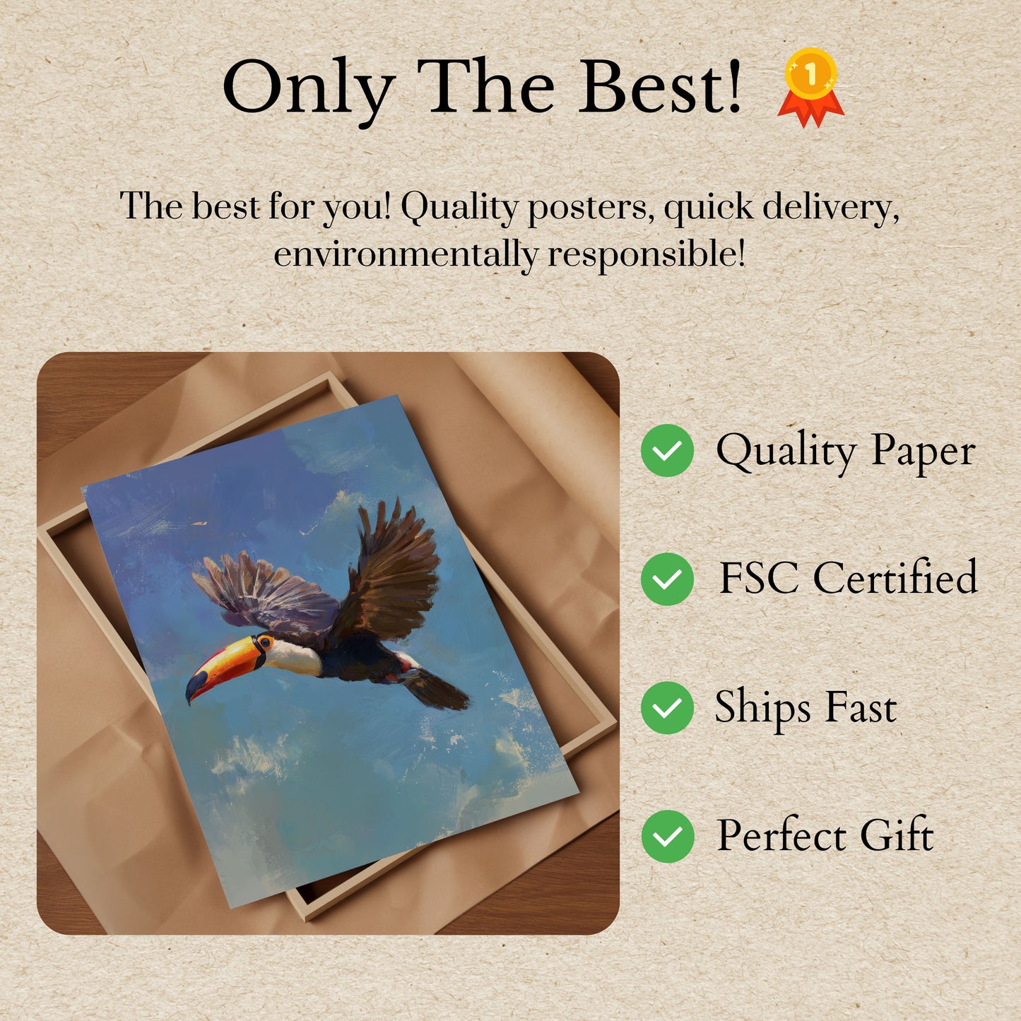 Flying Toucan in Blue Sky Poster