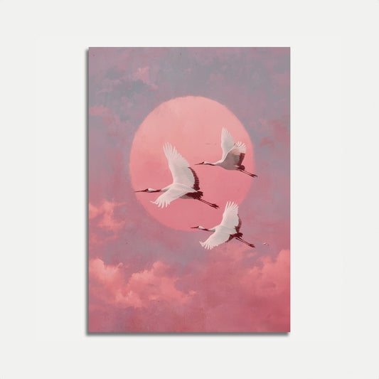 Pink Sunset Crane Flight Poster