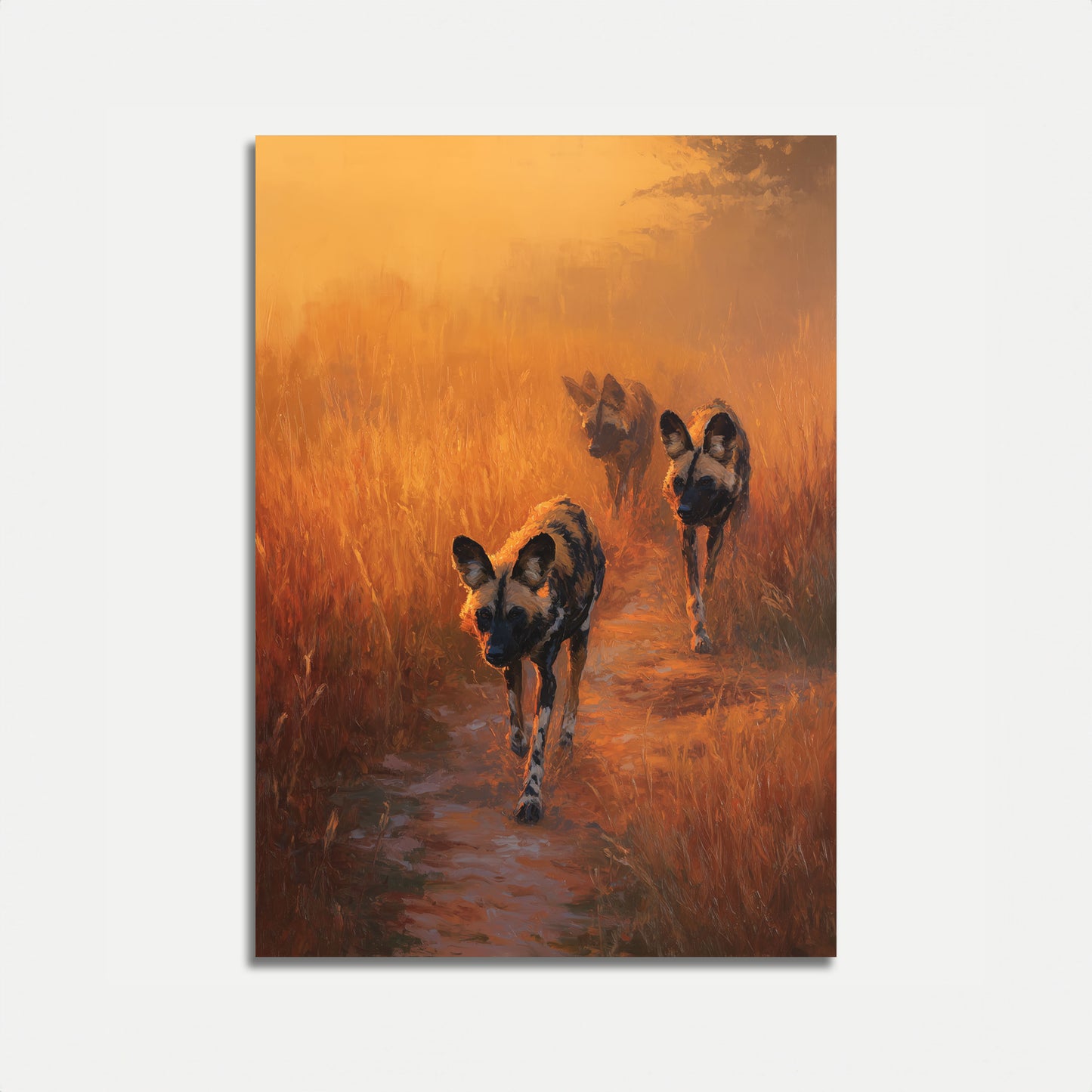 Afrikanske Vilde Hunde ved Solnedgang Plakat