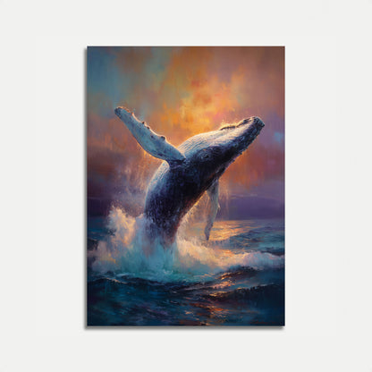 Breaching Whale Golden Sunset Poster
