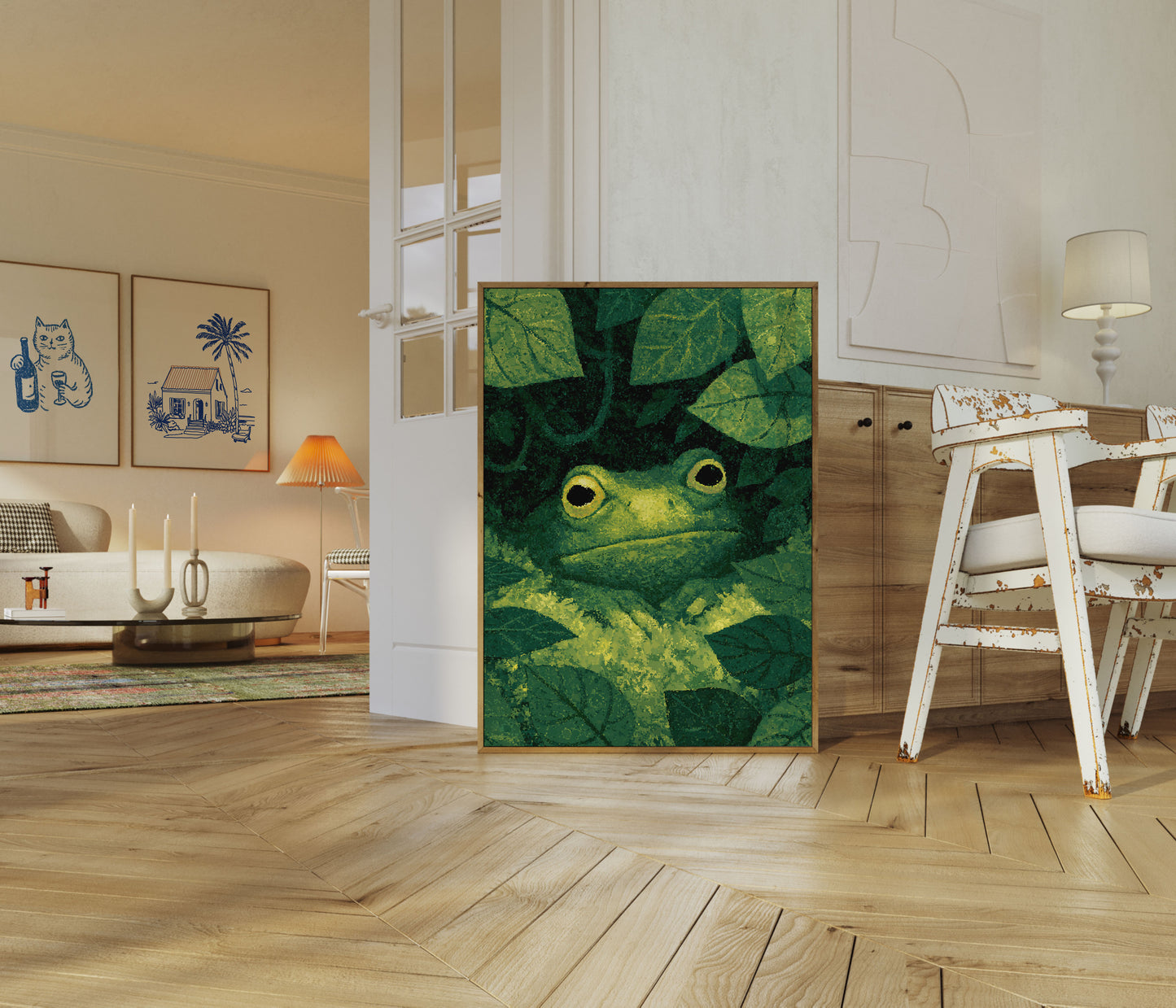 Green Tree Frog in Leaves Poster