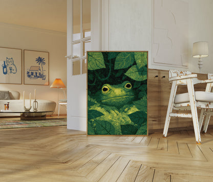 Green Tree Frog in Leaves Poster