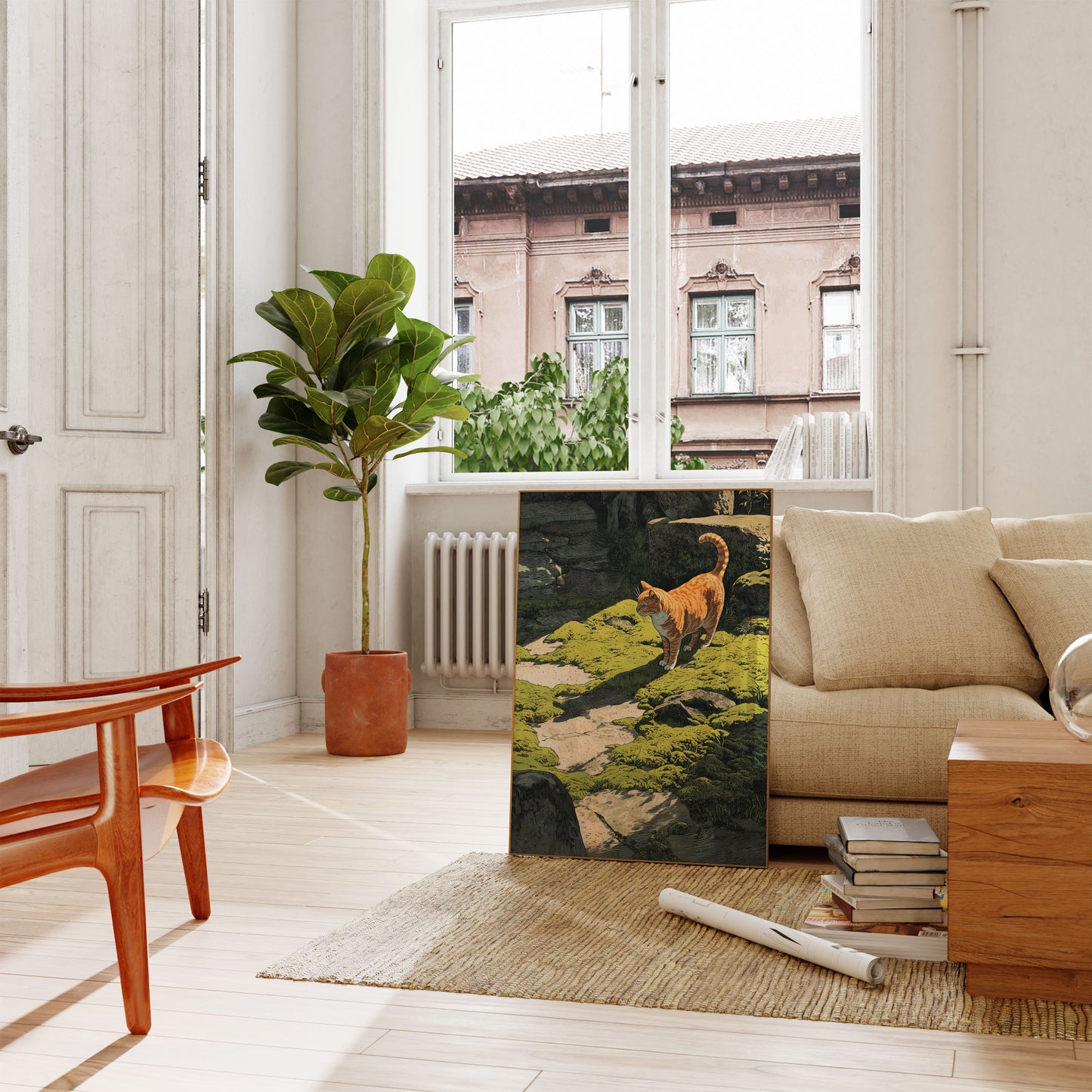 Orange Tabby Cat Forest Stream Poster