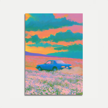 Retro Car Landscape Poster