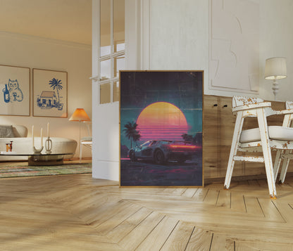 Retro Solnedgang Synthwave Plakat