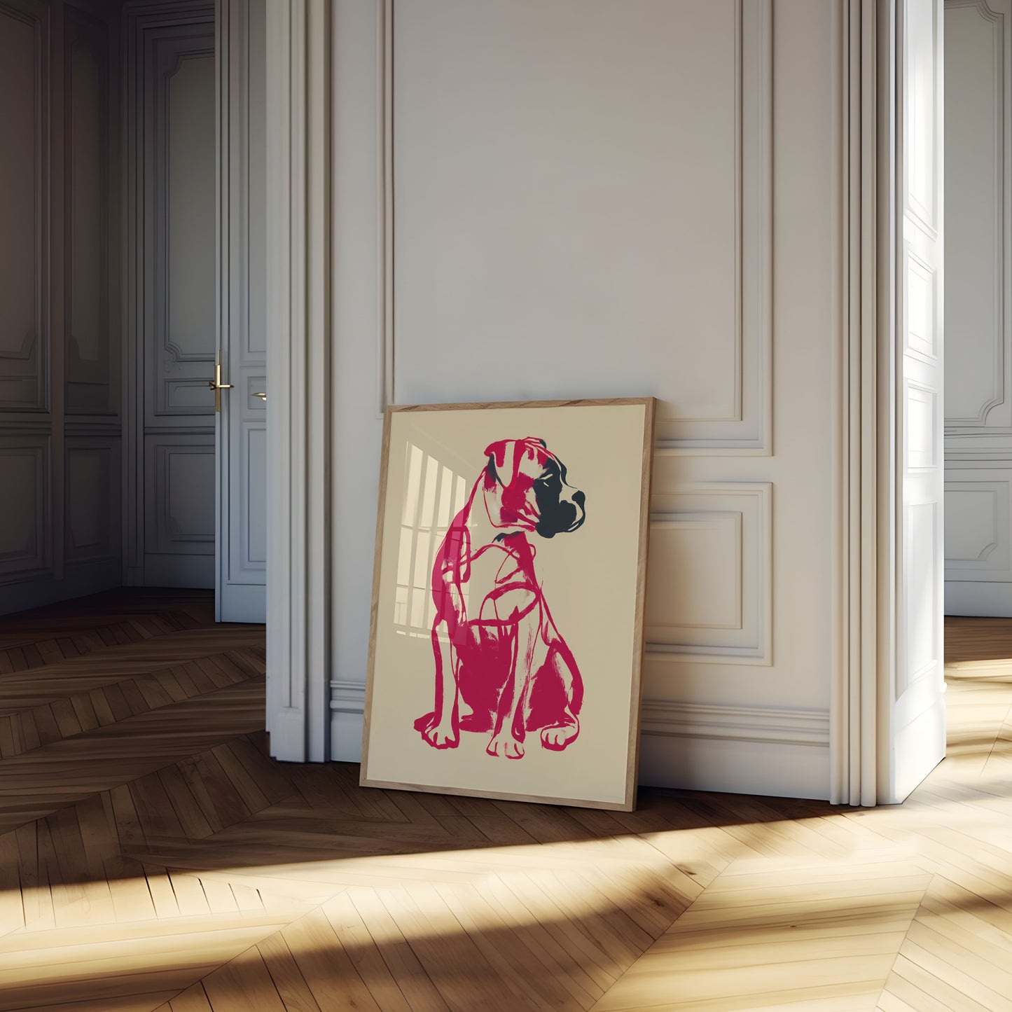 Vibrant Red Dog Silhouette Poster