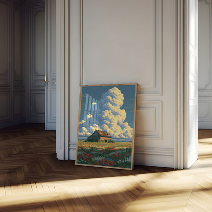 Rustikales Bauernhaus Wildblumenfeld Poster