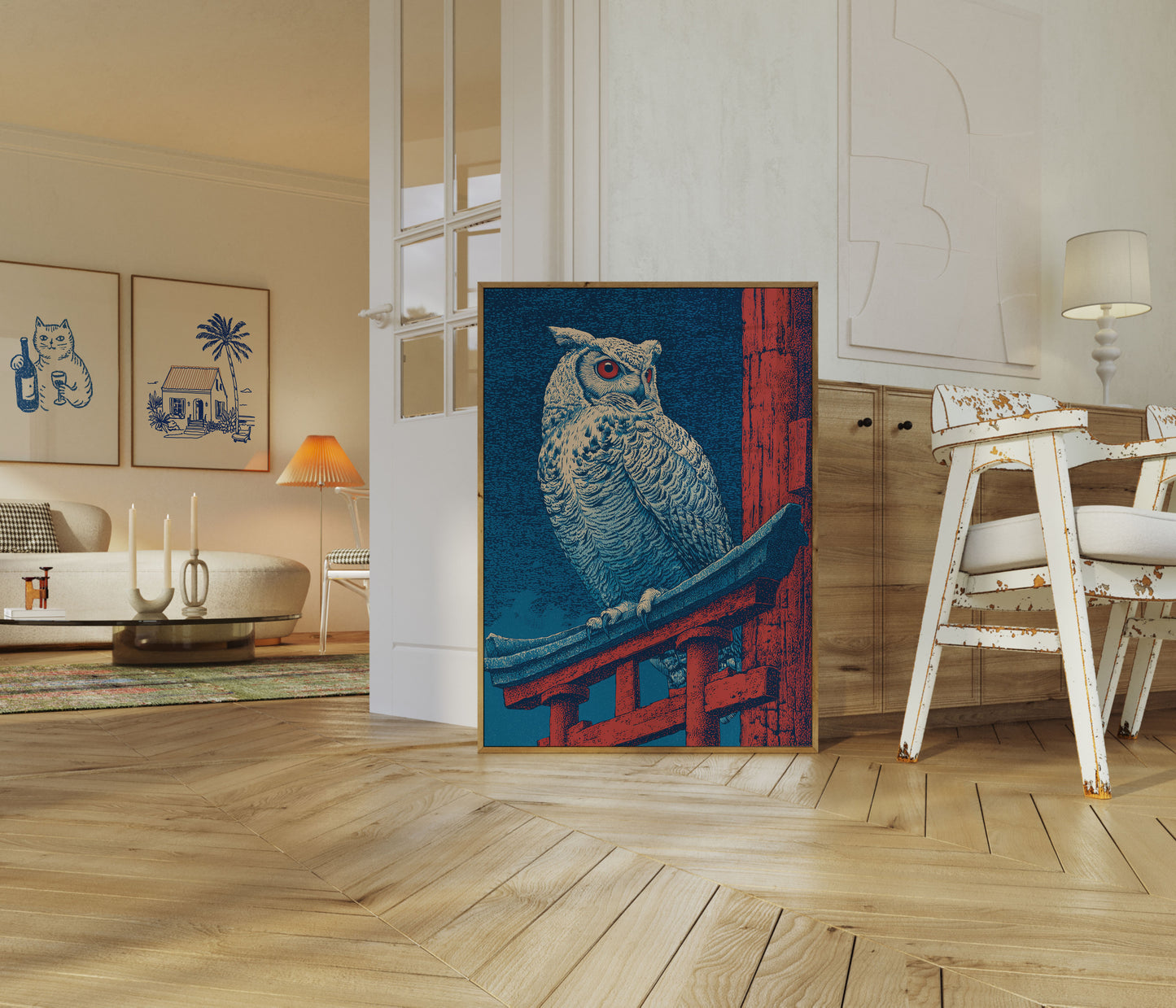 Owl on Red Timber Poster
