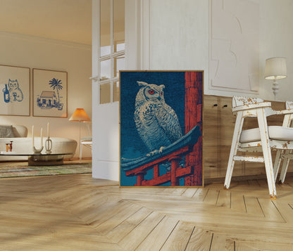 Owl on Red Timber Poster