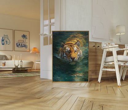 Tiger Swimming in Water Poster