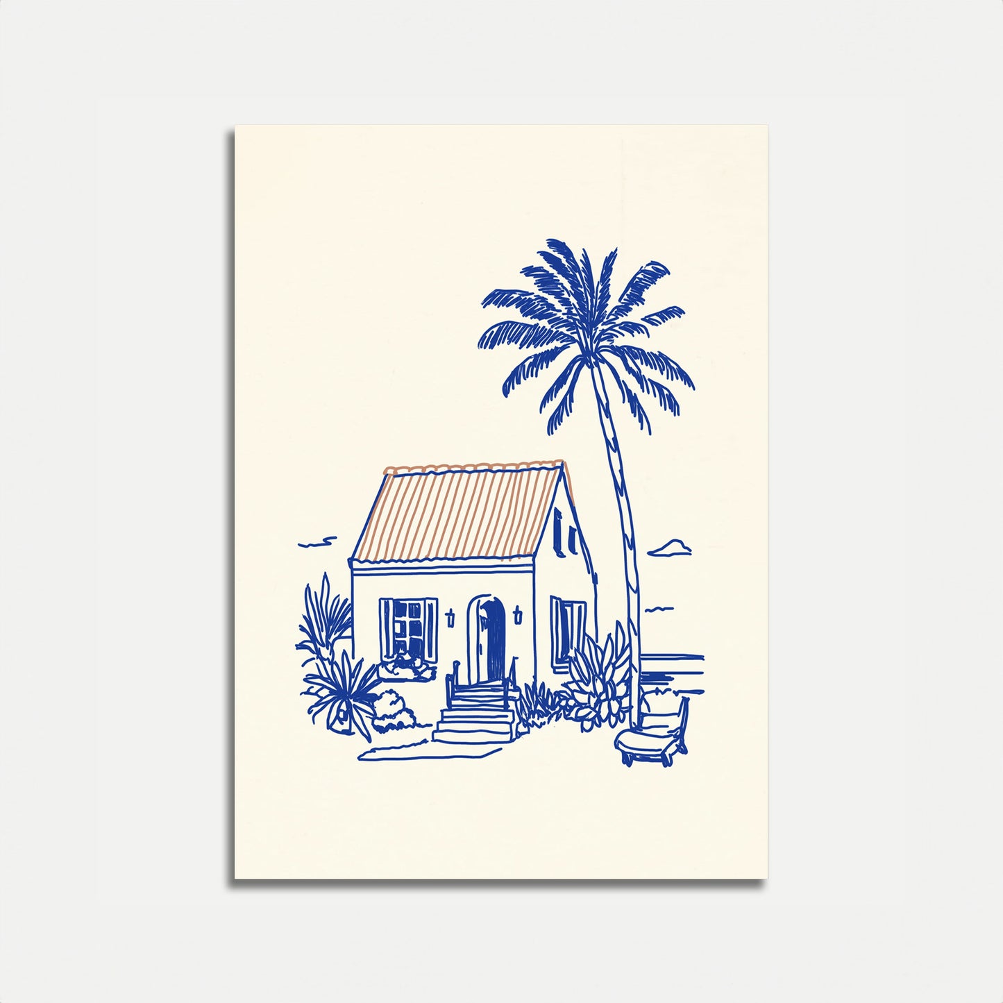 Tropical Beach Shack Line Art Poster