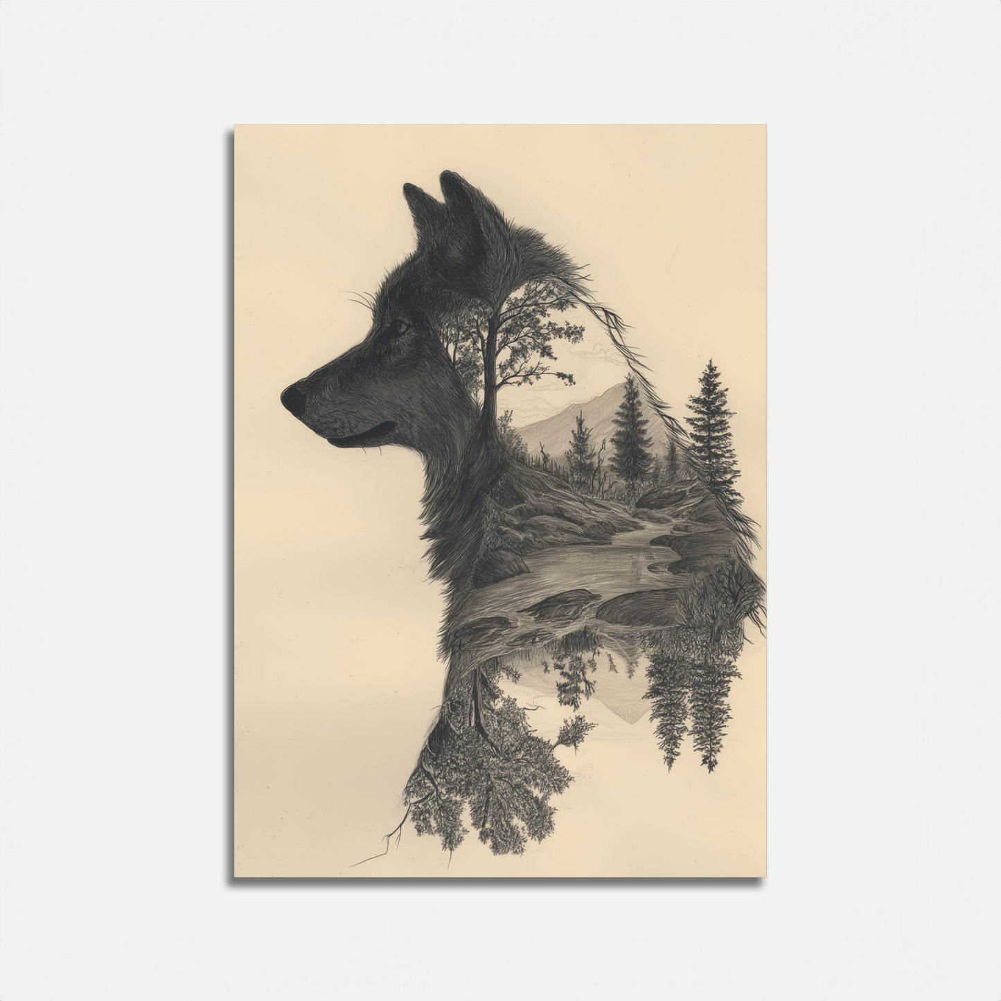 Forest Spirit Wolf Landscape Poster