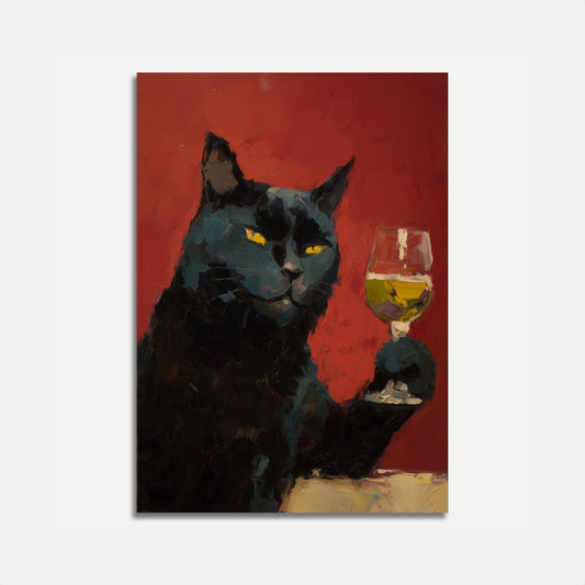 Sophisticated Cat with Wine Poster