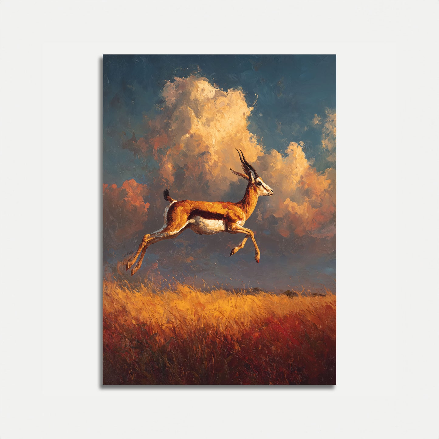 Springende Antilope bei Sonnenuntergang Poster