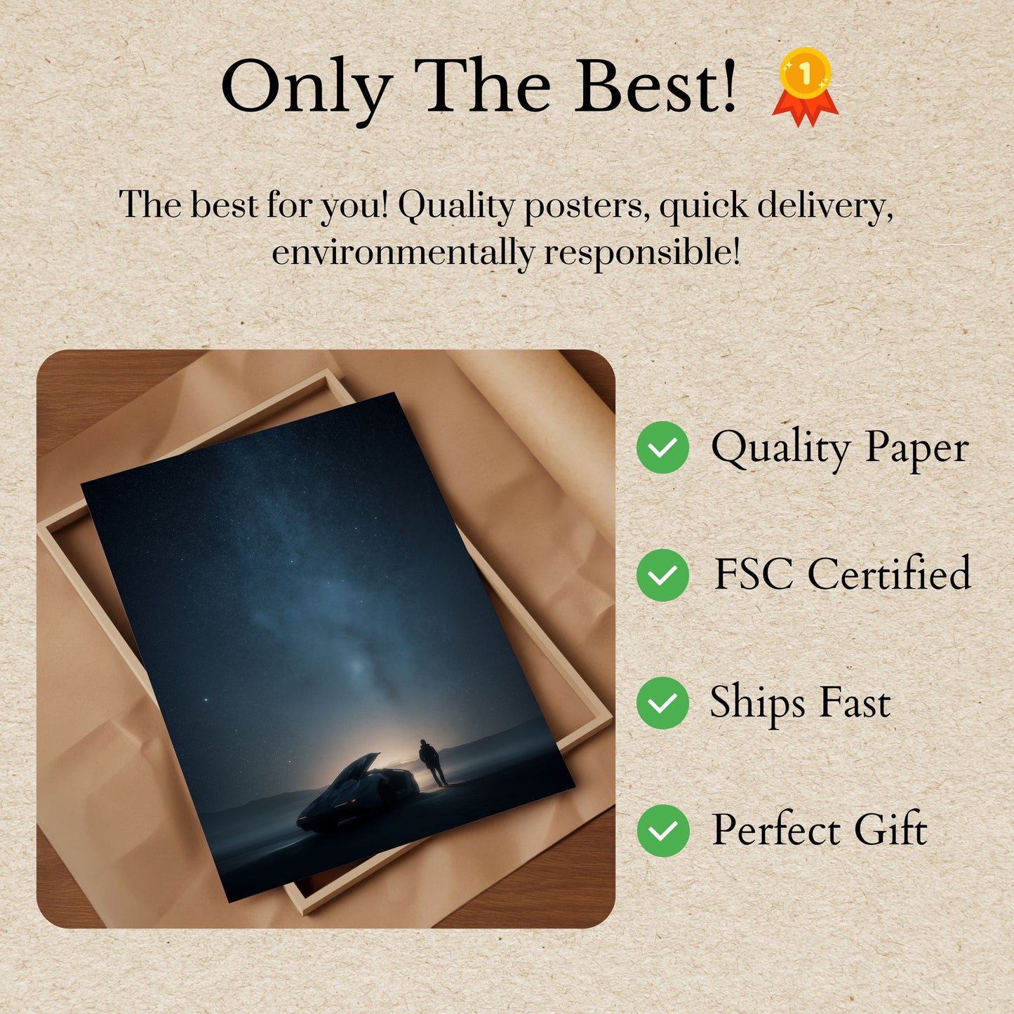 Affiche de Voiture Futuriste Sous la Lumière des Étoiles