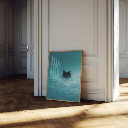 Swimming Black Cat Poster