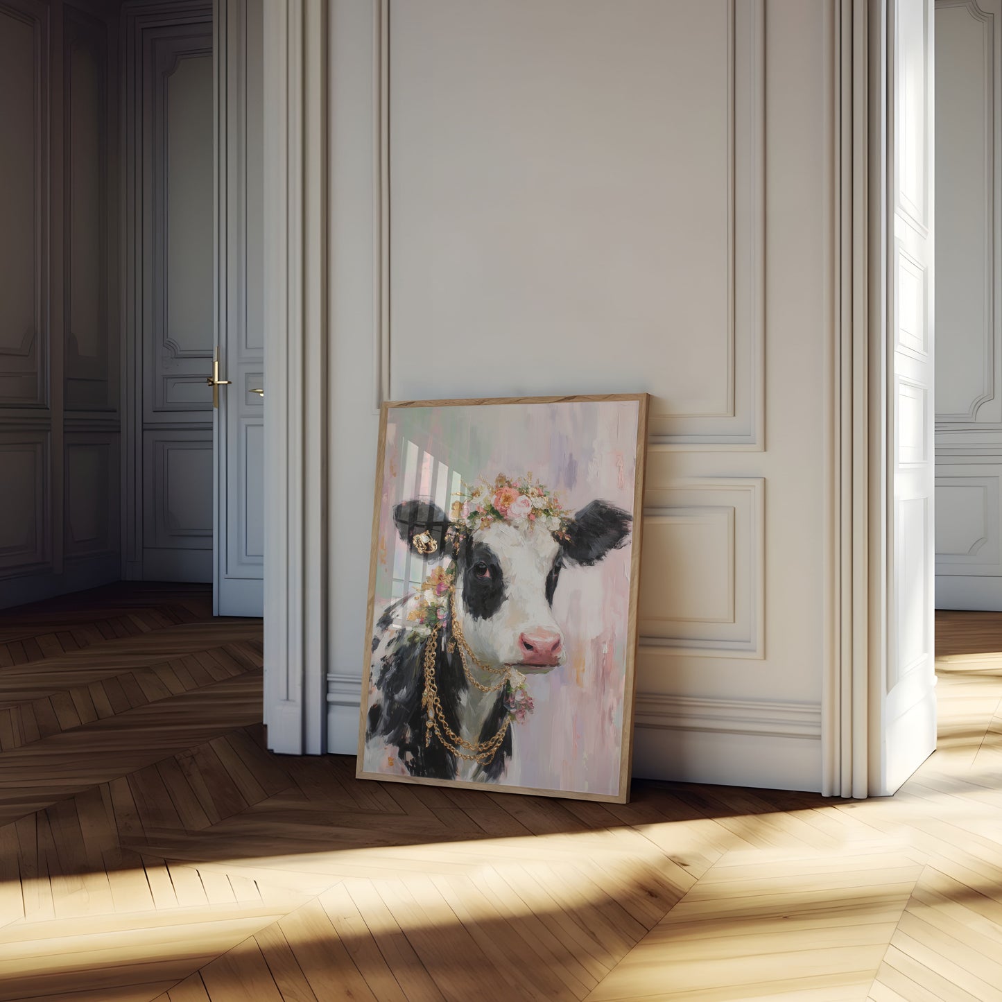 Glamorous Cow in Flowers Poster
