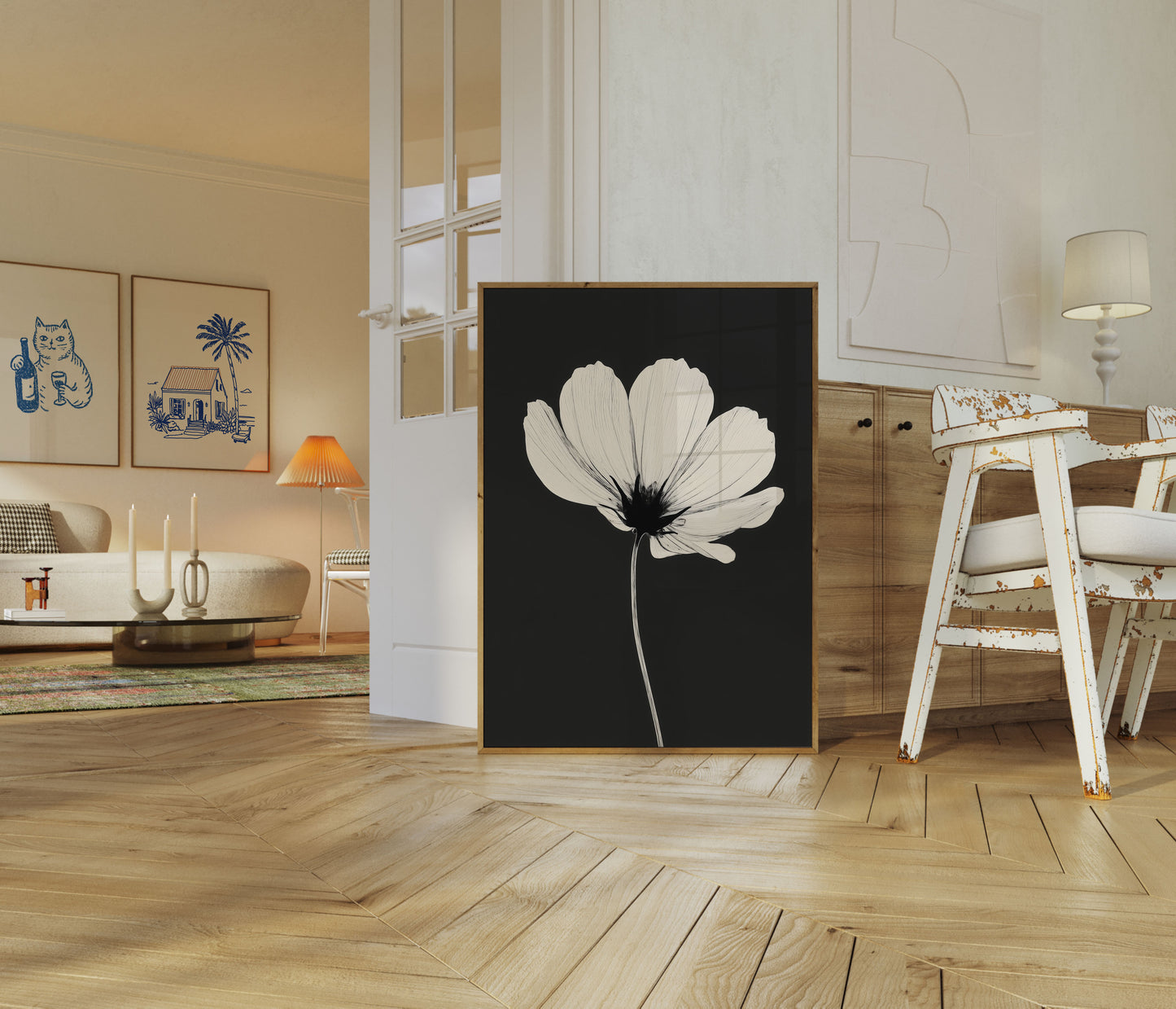 Minimalistisches Cosmos-Blumen-Plakat