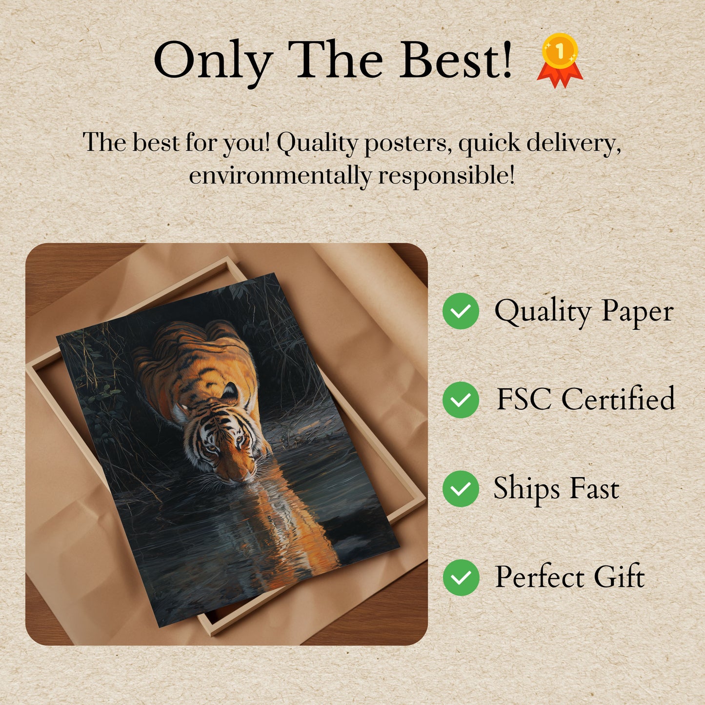 Poster della Tigre che Beve alla Pozza d'Acqua