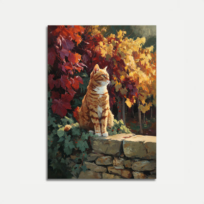 Orange Tabby zwischen Herbstblättern Poster