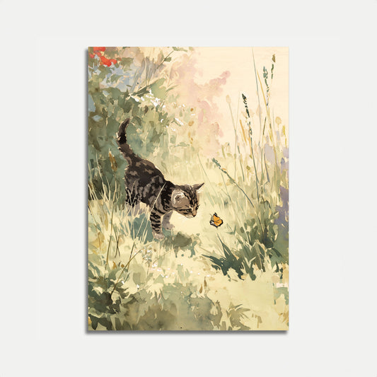 Tabby Cat Chasing Butterfly Poster