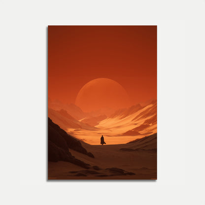 Póster cinematográfico del atardecer en el desierto de dunas
