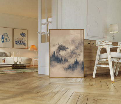 Póster del dragón del bosque brumoso