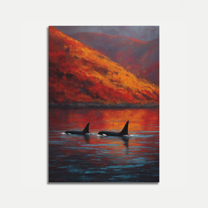 Orcas at Sunset Mountain Poster
