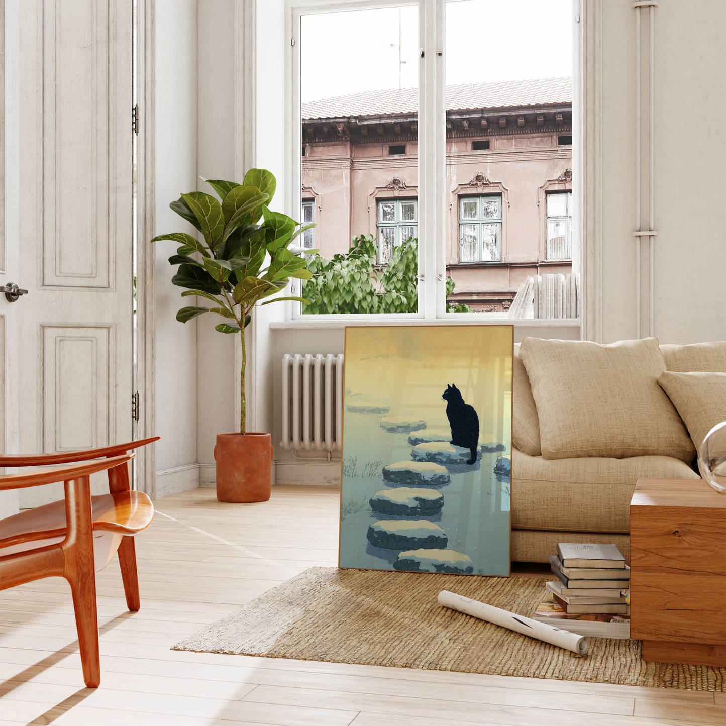 Black Cat Winter Stepping Stones Poster