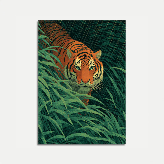 Tiger in the Jungle Rain Poster