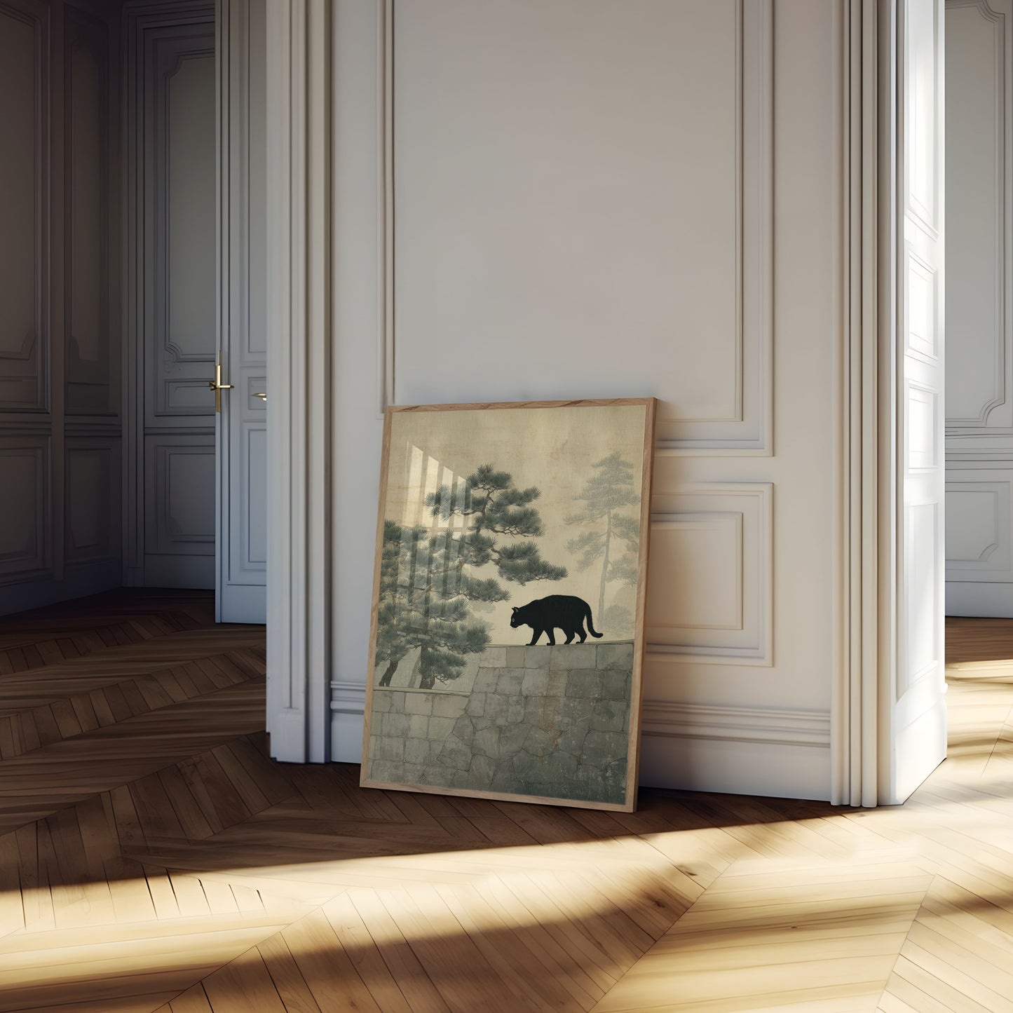 Black Cat on Stone Wall Poster