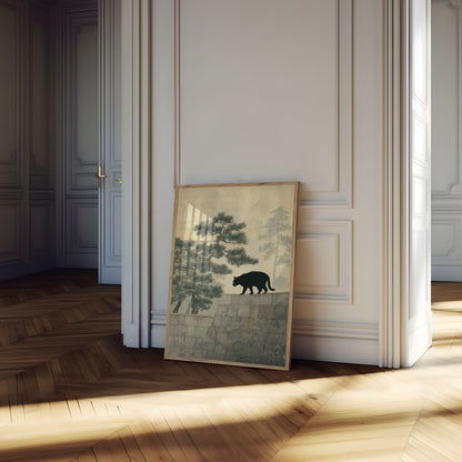 Black Cat on Stone Wall Poster